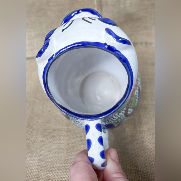 Cat Pitcher Vase Hand Painted Fish Art Pottery Kitsch Whimsical Coastal Grandma - Picture 6 of 8